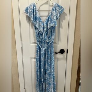 Luxology Blue and White Floral Jumpsuit